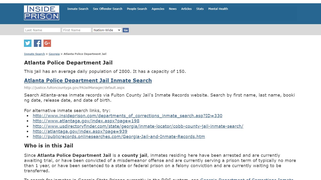 Atlanta Police Department Jail - Georgia - Inmate Search